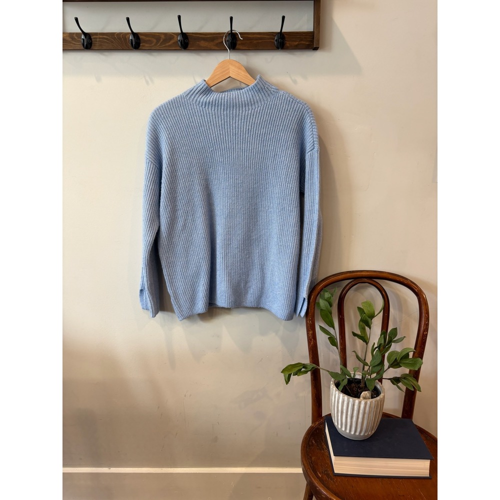 Loft Womens Light Blue Ribbed Mock Neck Pullover Sweater Size M
